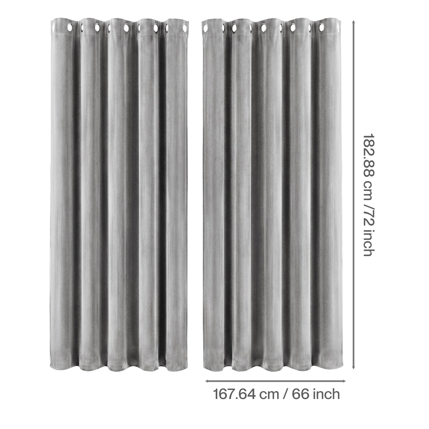 Marlow Thick Thermal Blackout Curtains Velvet 66x72 Inch Eyelet Ring Top Grey