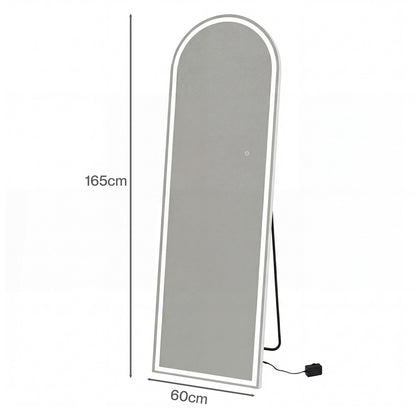 Yezi Full Length Mirror Arched LED Touch Buttons Light-Adjustable 165x60cm White