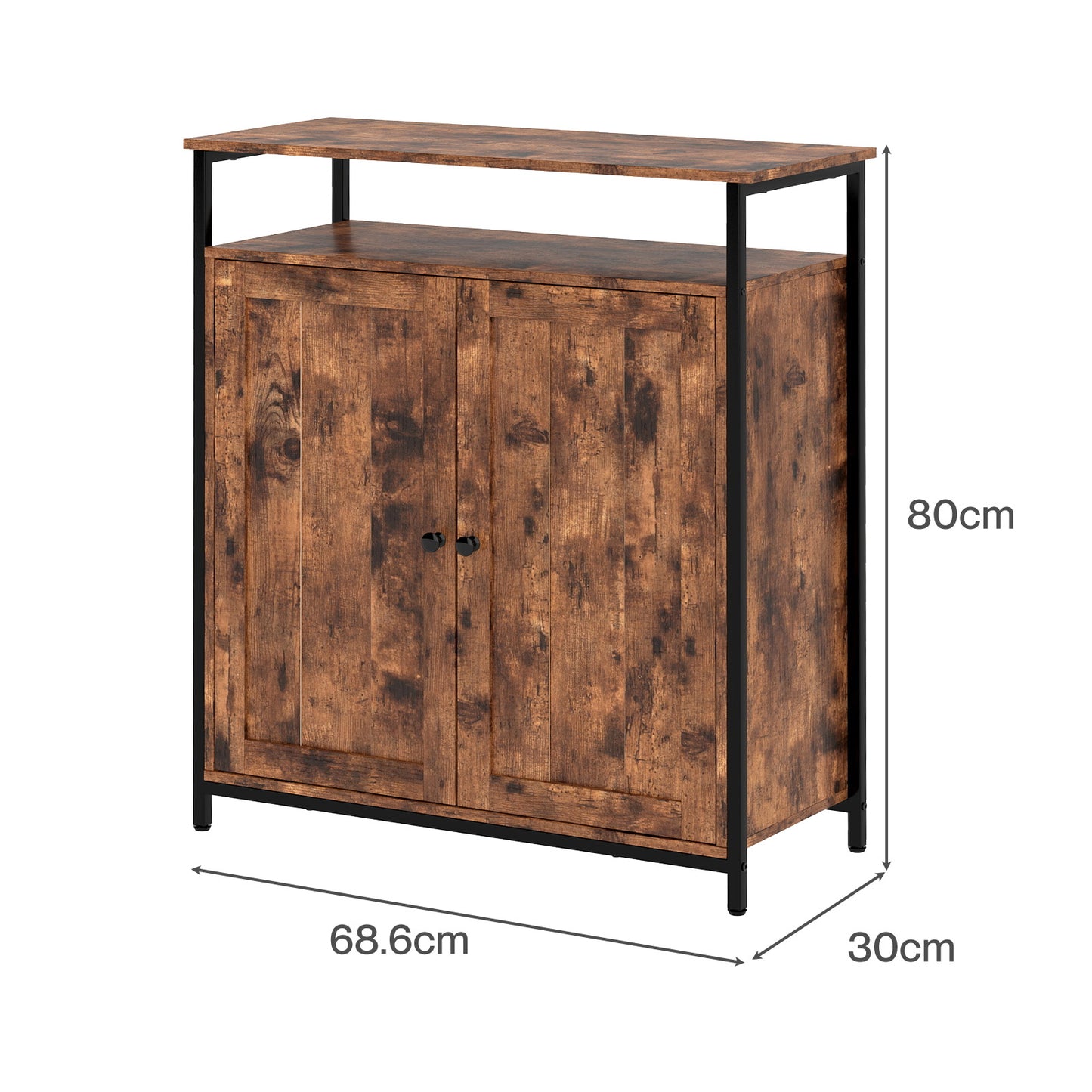 Levede Storage Cabinet Walnut 2 Doors Sideboard Adjustable Industrial Style