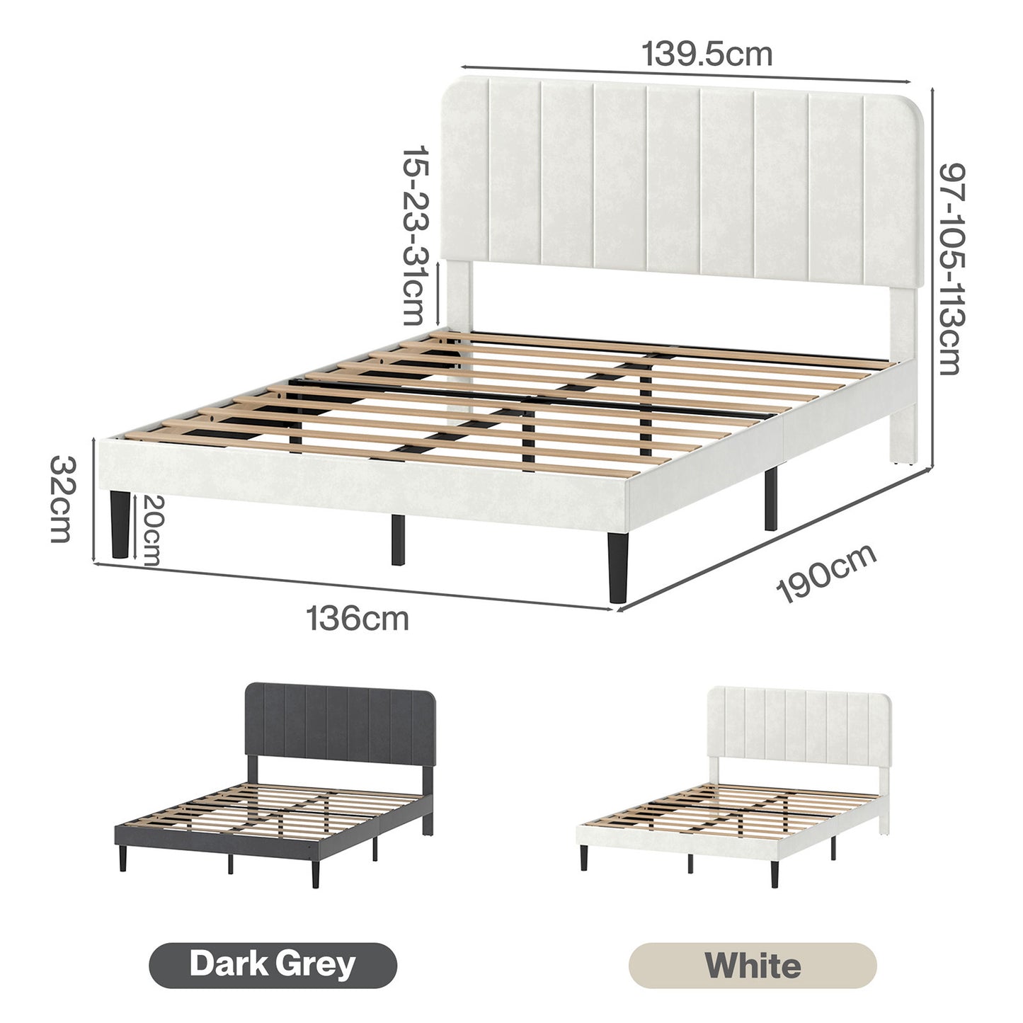 Levede Double Bed Frame Upholstered Platform Bedframe Adjustable Headboard