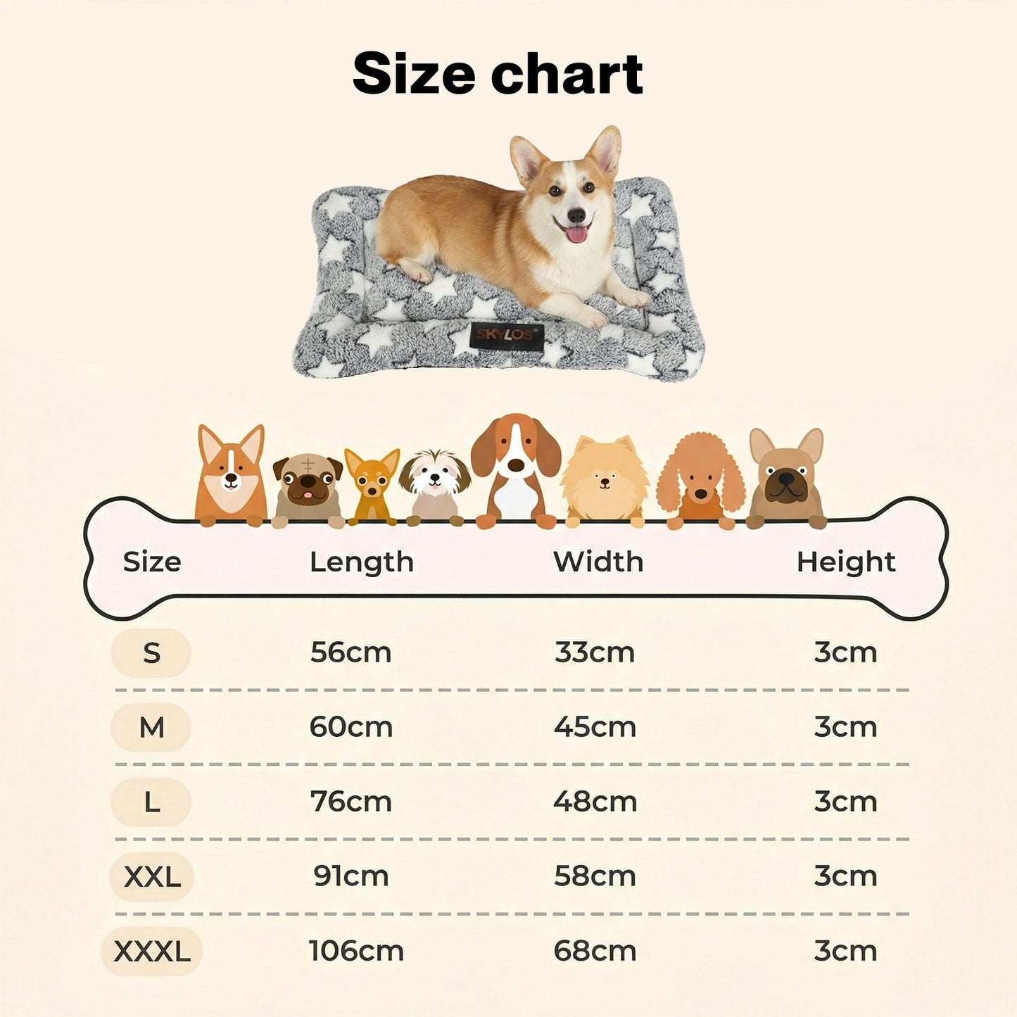 Skylos Dog Bed Arctic Fleece Soft Pet Cat Cushion Large Dog Puppy Crate Mat