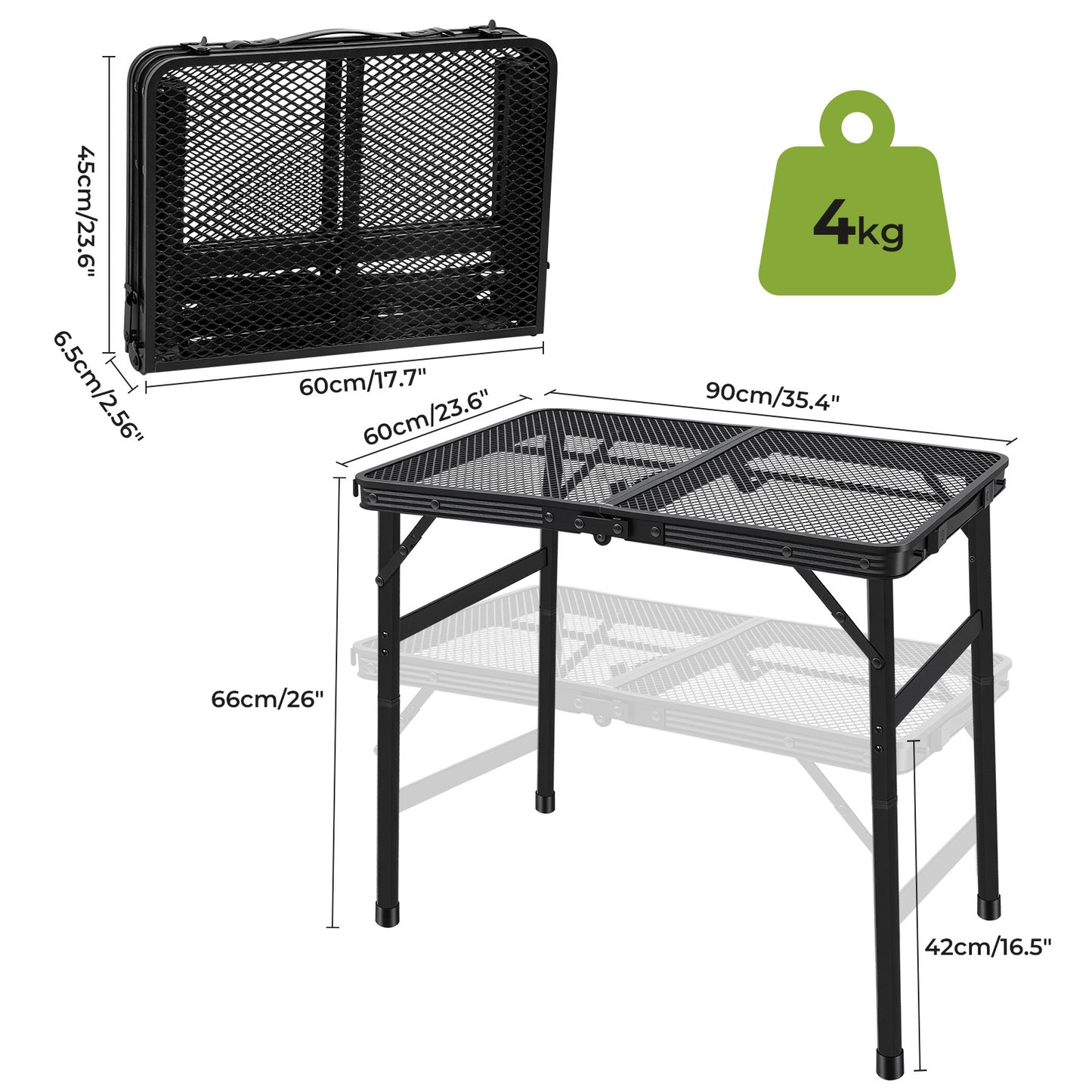Levede Folding Camping Table Adjustable Height Aluminium Picnic Desk Black 90cm