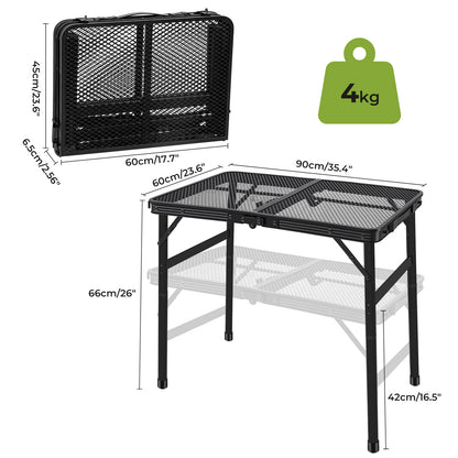 Levede Folding Camping Table Adjustable Height Aluminium Picnic Desk Black 90cm