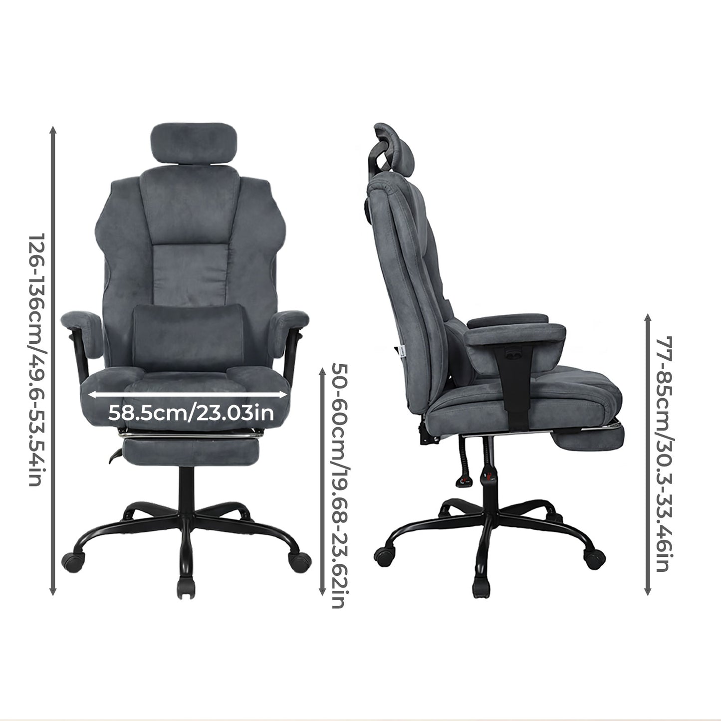 Executive Ergonomic Office Chair Suede Fabric Wide Seat 155° Recline Footrest