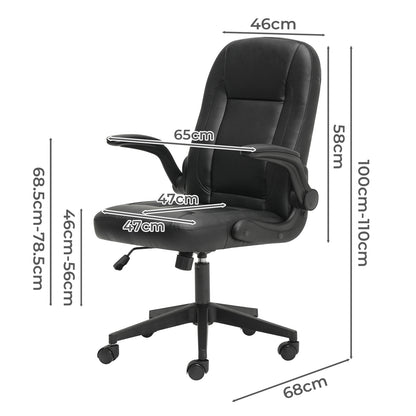 Ergonomic Office Computer Chair PU Leather Swivel Recliner with Flip-Up Armrests
