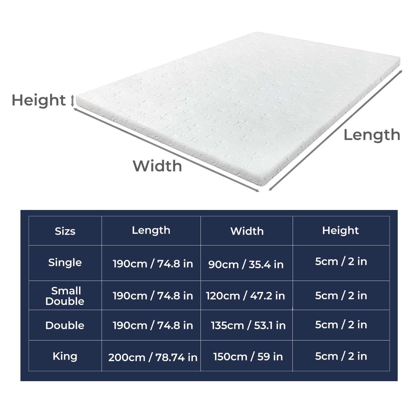 Lavio Mattress Topper Memory Foam Cooling Bamboo 2 Layer Single Double King 5cm