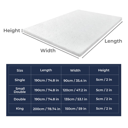 Lavio Mattress Topper Memory Foam Cooling Bamboo 2 Layer Single Double King 5cm