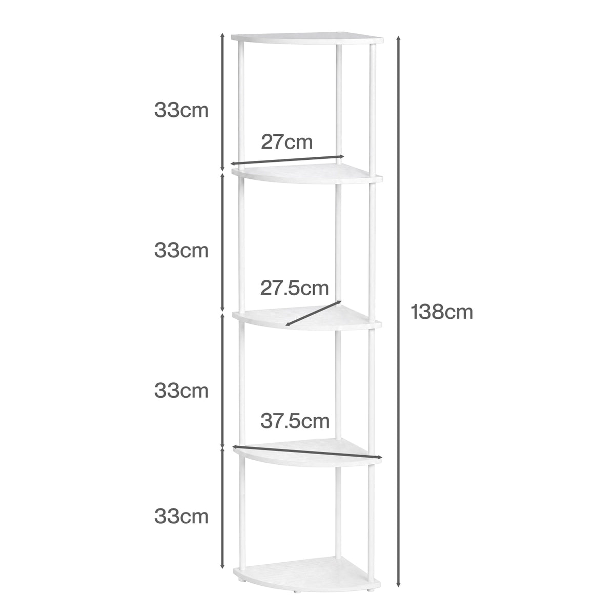 Levede Corner Bookcase Adjustable Corner Bookshelf Unit for Living Room White