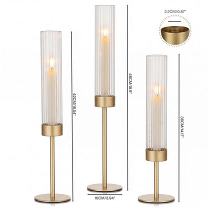 Levede Candle Holder Gold Metal Glass Tube Candlestick Holders Set of 3 Decor