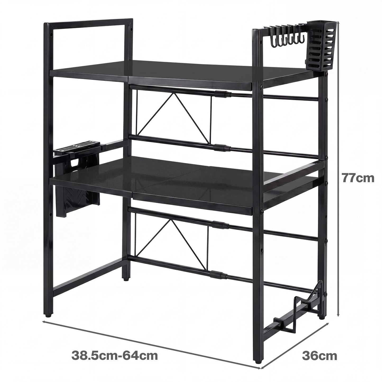 TOQUE 3 Tier Expandable Microwave Oven Rack Stand Kitchen Storage Shelf Black