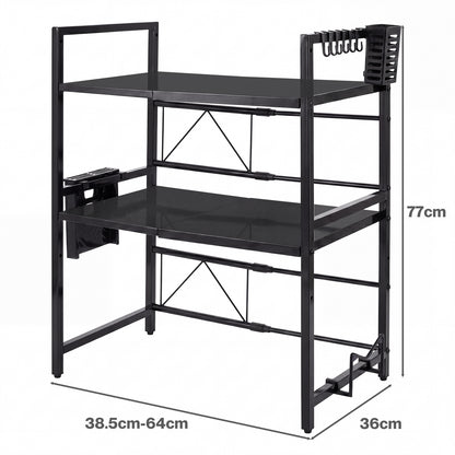 TOQUE 3 Tier Expandable Microwave Oven Rack Stand Kitchen Storage Shelf Black