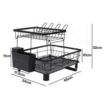 TOQUE 2 Tier Dish Drainer Rack Drip Tray Cutlery Holder Plate Rack Kitchen Sink