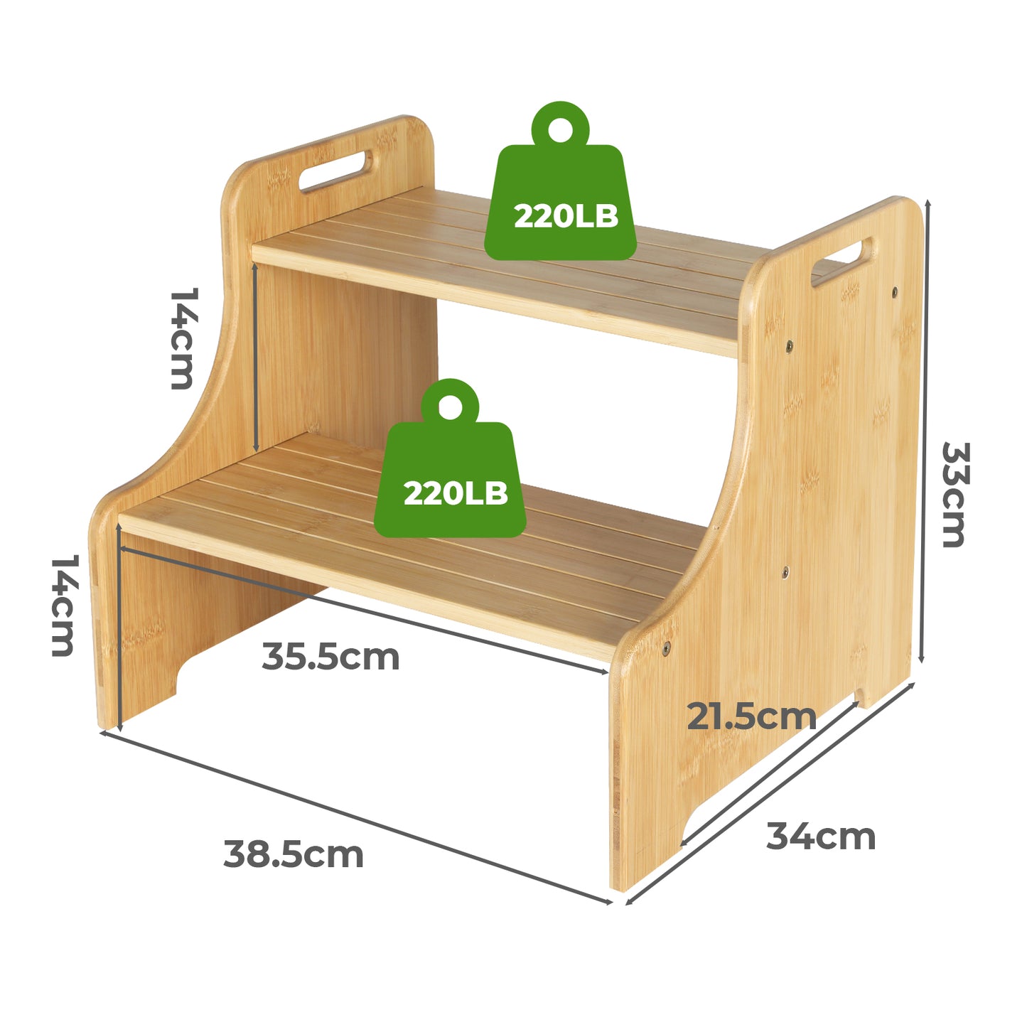 Levede Bamboo 2 Step Stool Non Slip for Potty Training Bathroom Splash Handle