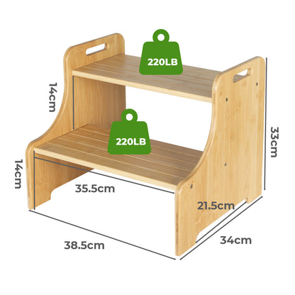 Levede Bamboo 2 Step Stool Non Slip for Potty Training Bathroom Splash Handle