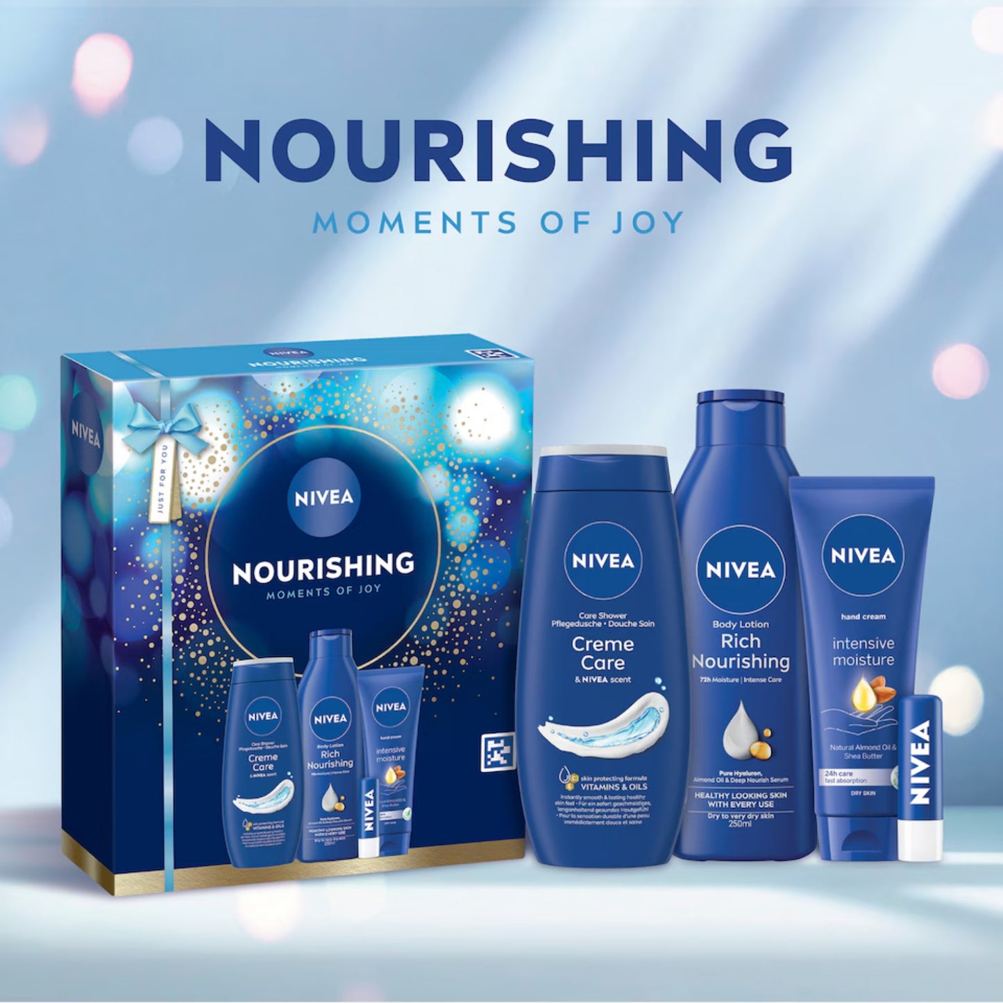 NIVEA Nourishing Moments of Joy Gift Set 4pc – Shower Cream 250ml  Lotion 250ml  Lip Balm & Hand Cream 100ml