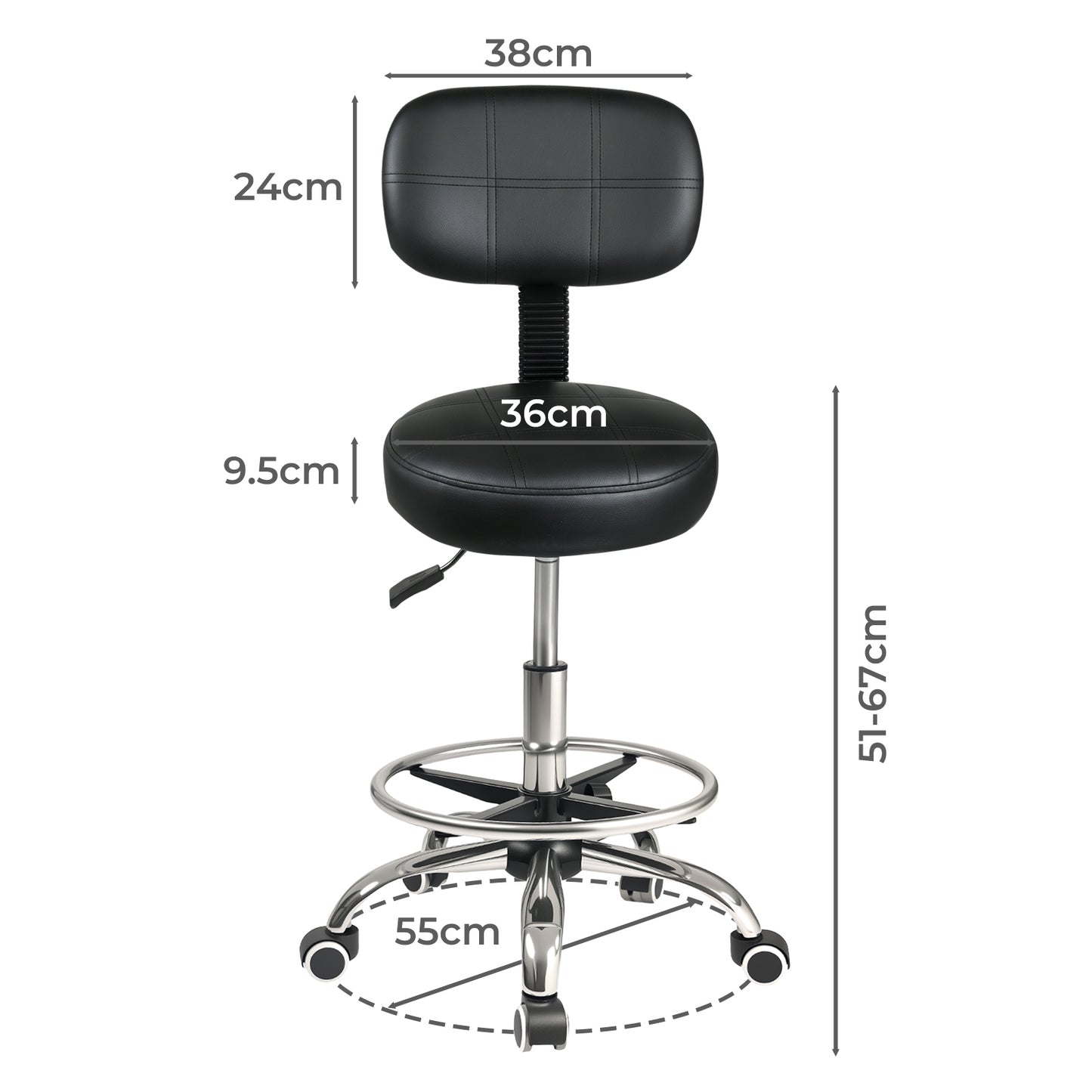 Levede Swivel Drafting Chair Low Back Round Rolling Stool Height Adjustable