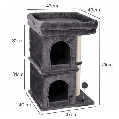 Skylos Cat Tree with Scratching Sisal Post Large Top Perch 2 Condos Dark Grey