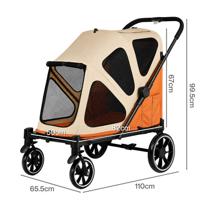 Skylos Dog Stroller Pet Pram Foldable Shock Absorbing Wheels Outdoor Orange