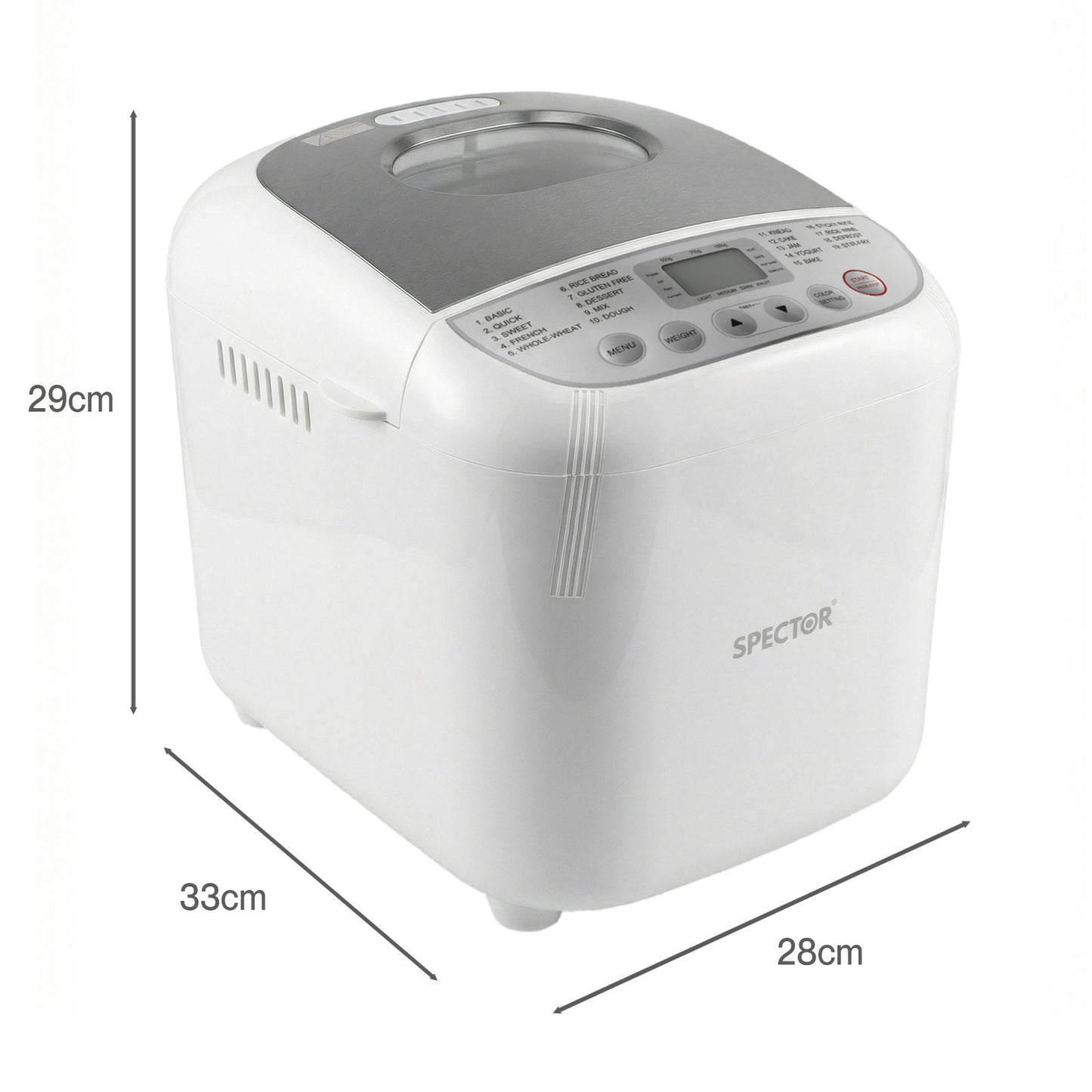 Spector Automatic Bread Maker Machine 2LB 19 in 1 600W Non Stick Stainless Steel