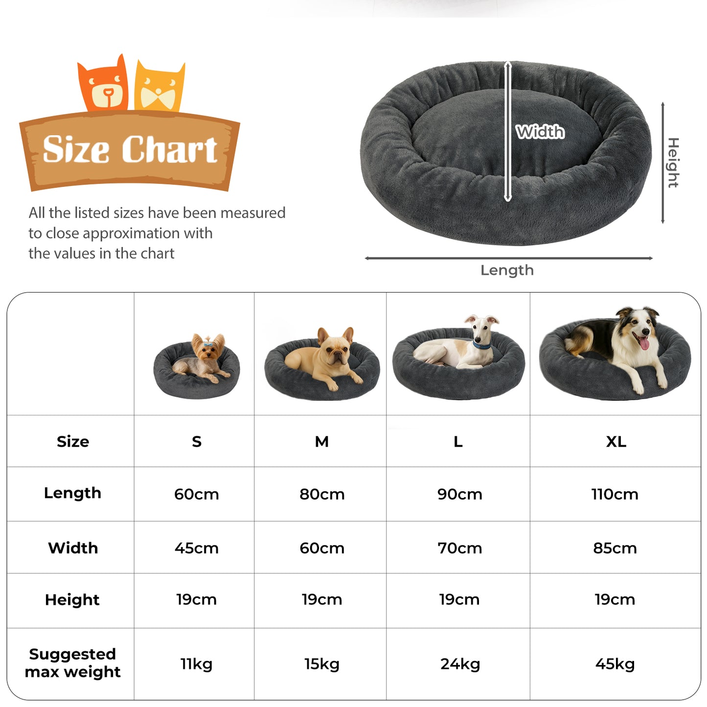 Skylos Washable Donut Dog Bed Large Small  Pet Calming Beds Anti Anxiety Plush
