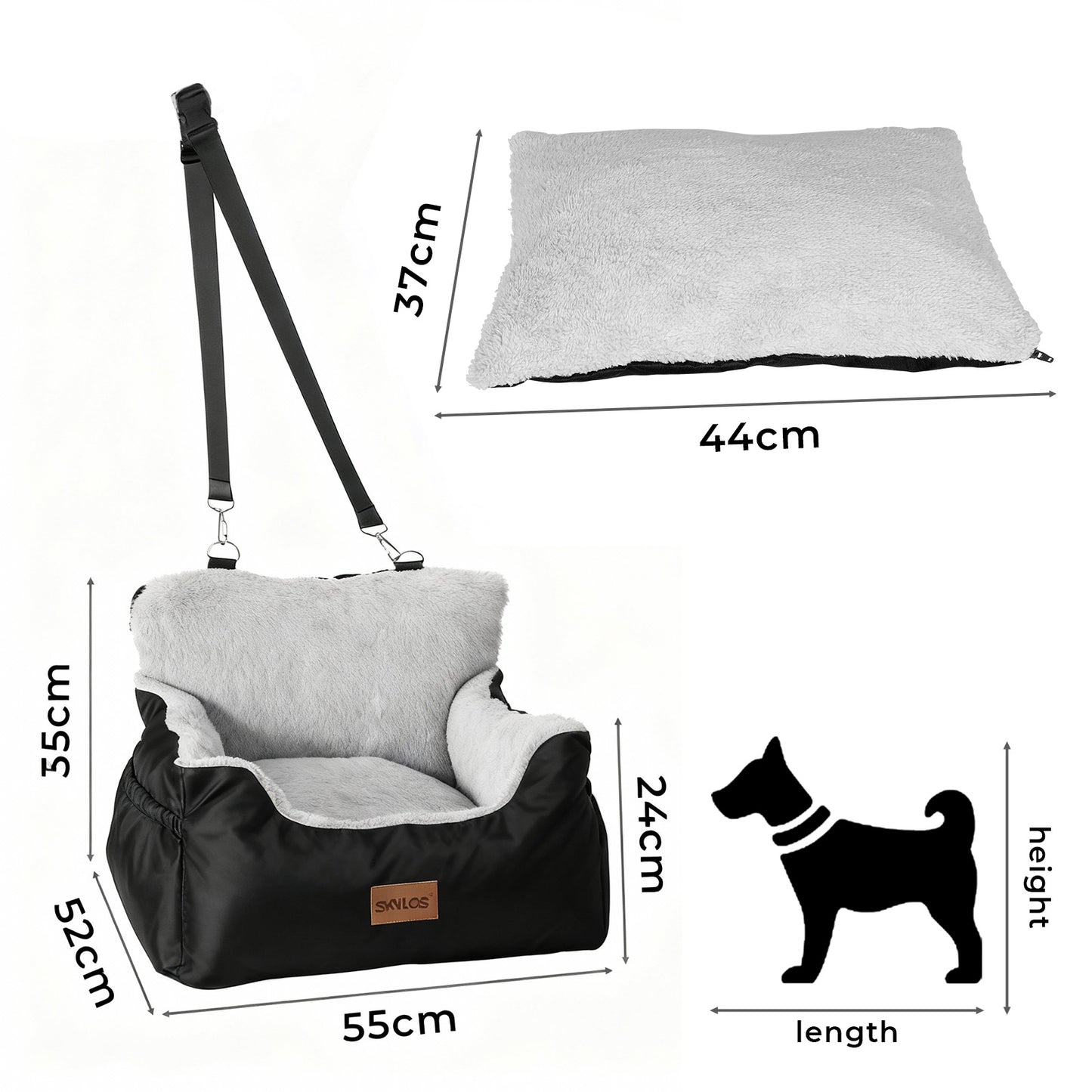 Skylos Dog Car Seat Bed Pet Booster Seat Pet Travel Carrier with Safety Leash