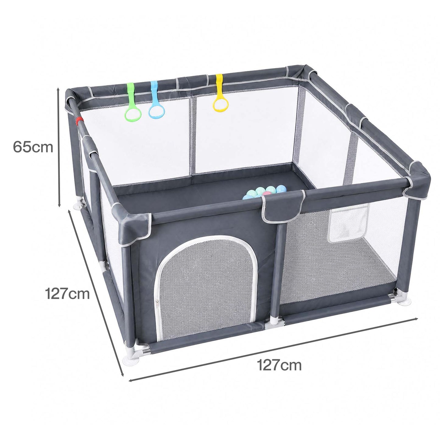 Dekko Baby Playpen 127x127cm Play Mat with 50 Ocean Balls Safe Easy Storage Grey