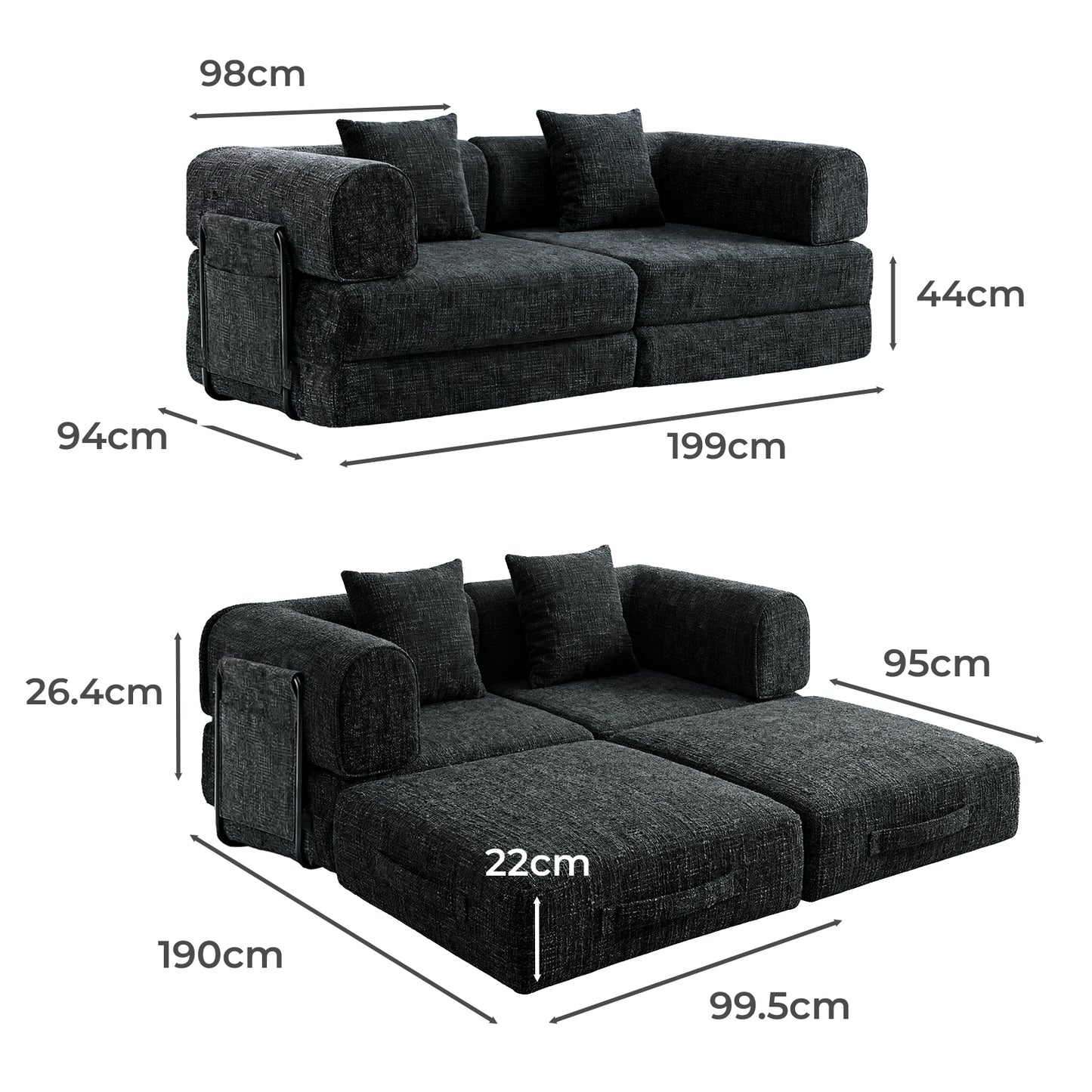 Levede Convertible Sofa Bed Sleeper 2 3 Seater Folding Floor Couch Small Space