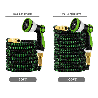 Traderight Expandable Garden Hose 10-Pattern Nozzle Kink-Free Green