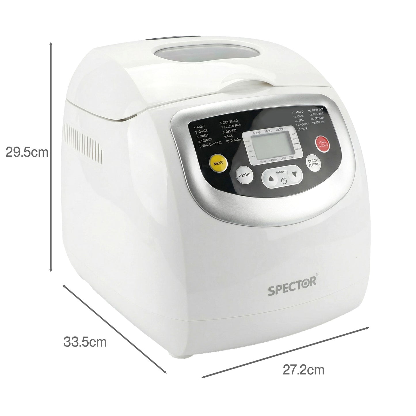 Spector Bread Maker 2lb Loaf Machine with 19 Programmer Timer 3 Crust Non-Stick