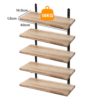 Levede Floating Shelves Wood Wall Mounted Shelf Rustic Set of 5 Light Brown