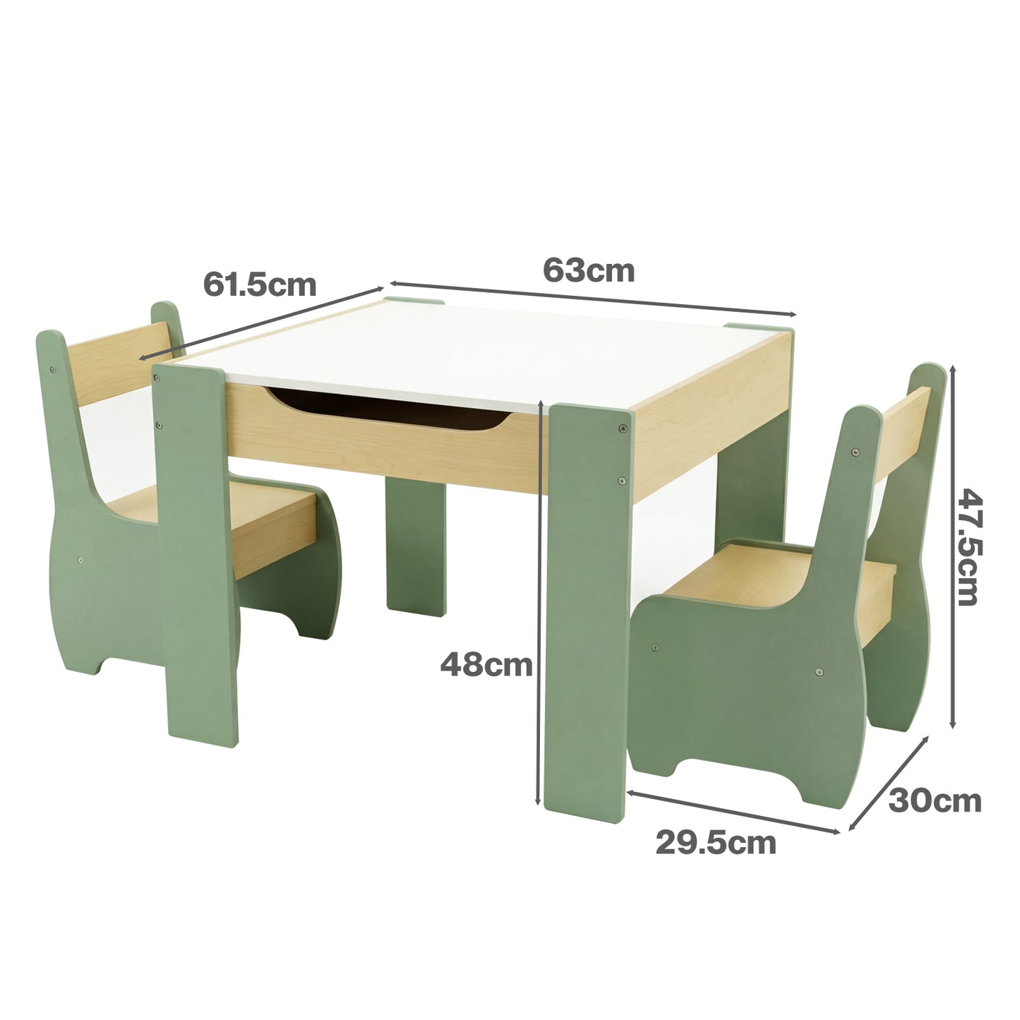 Levede Kids Table and Chair Sets 3-in-1 Study Toy Storage MDF Safe Design Green