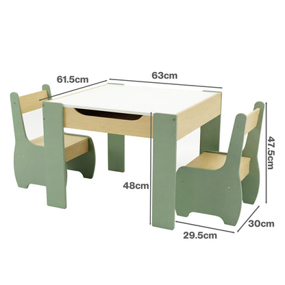 Levede Kids Table and Chair Sets 3-in-1 Study Toy Storage MDF Safe Design Green