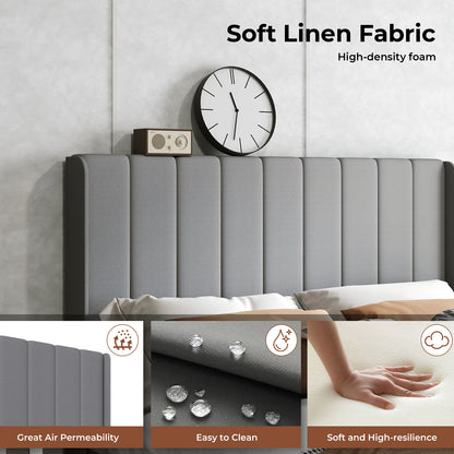 Levede Metal Wooden Bed Frame Double Panel Plush Upholstered Soft Headboard Grey