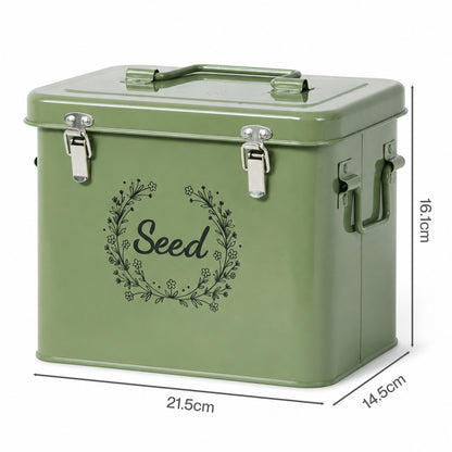 TOQUE Seed Storage Box Organiser 3 Compartment Metal Seed Storage Green