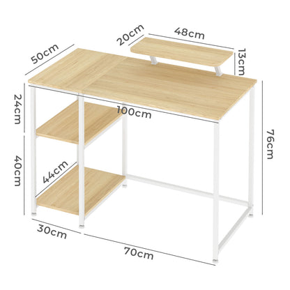 Levede Computer Desk Home Office Table with Storage Shelves Monitor Stand Oak