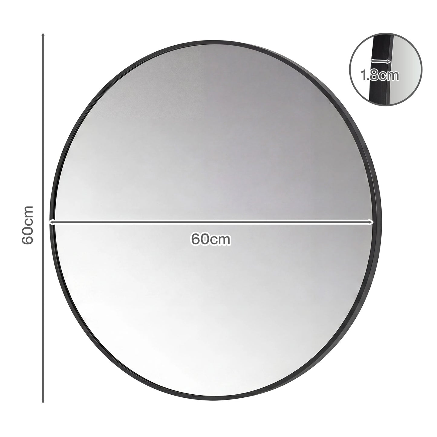 Yezi Wall Mirror Round Mirror Tempered Glass HD Make Up Mirror Bathroom 60cm
