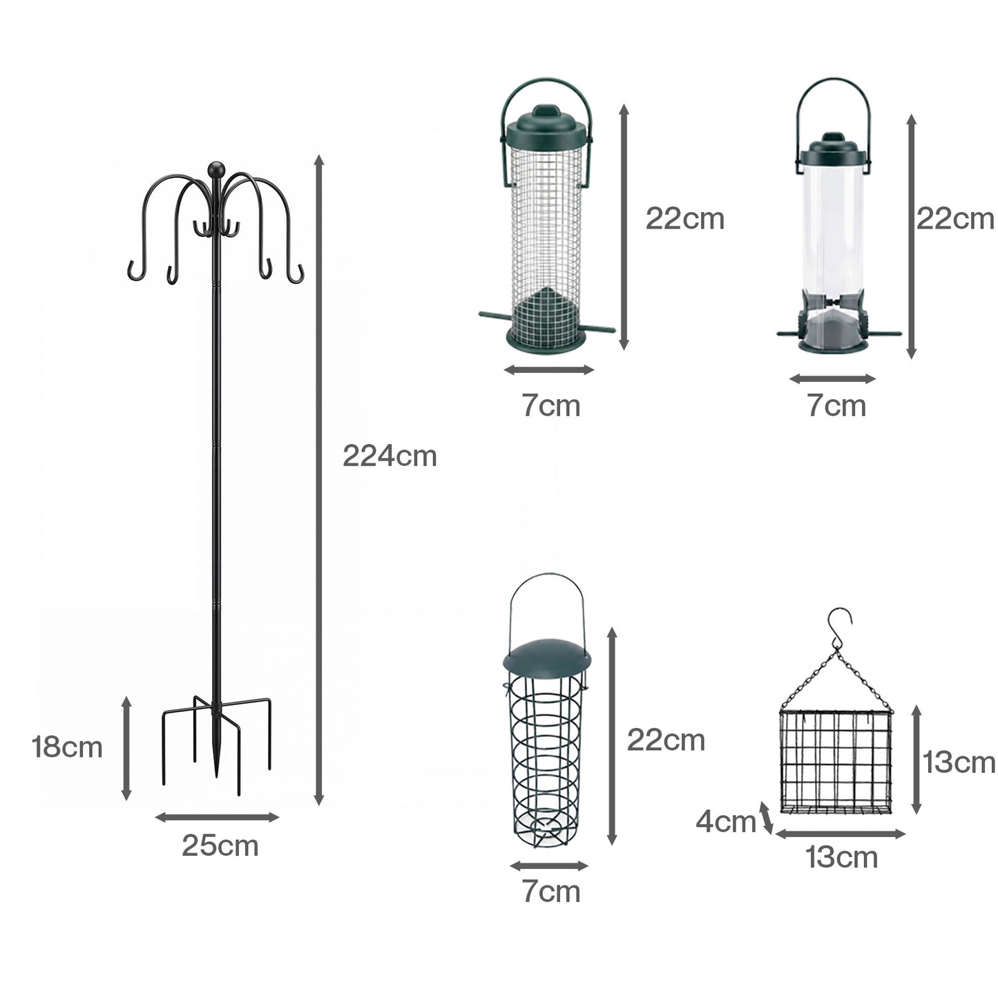 TOQUE Complete Bird Feeding Station 4 Feeders Outdoor Garden Wild Birds Feeder