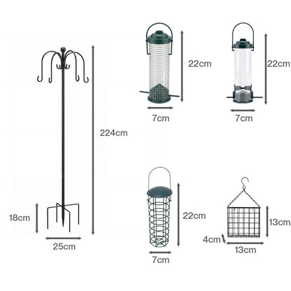 TOQUE Complete Bird Feeding Station 4 Feeders Outdoor Garden Wild Birds Feeder