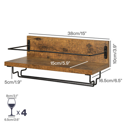 Levede Wall Wine Rack With Glass Holder Floating Wine Shelf Home Bar Storage 2PC