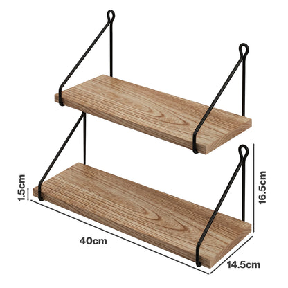 Levede Solid Floating Shelves Wall Mounted Hanging Shelf Set of 2 Rustic 40cm