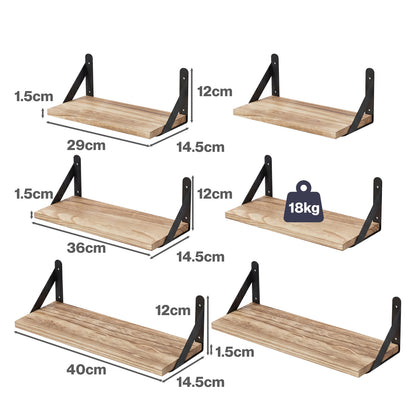 Levede Floating Shelves 6 Set Wood Shelves for Wall Brown Modern Storage Home