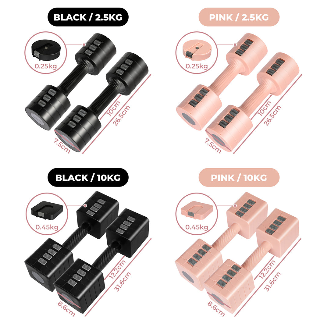 Centra Adjustable Dumbbells Set of 2 Home Gym Exercise 2.5kg/5kg Black Pink