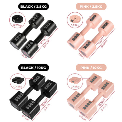 Centra Adjustable Dumbbells Set of 2 Home Gym Exercise 2.5kg/5kg Black Pink