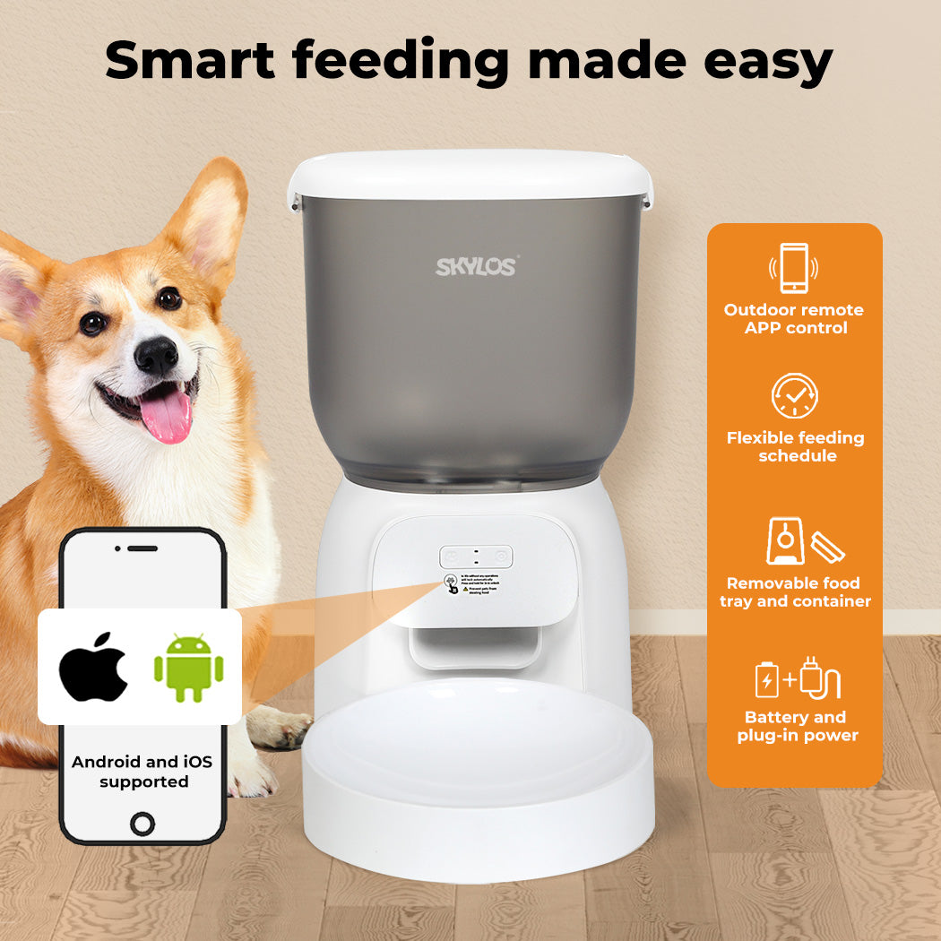 Skylos 4L Automatic Pet Feeder Wifi Auto Smart Dog Cat Food Dispenser Timer Feed