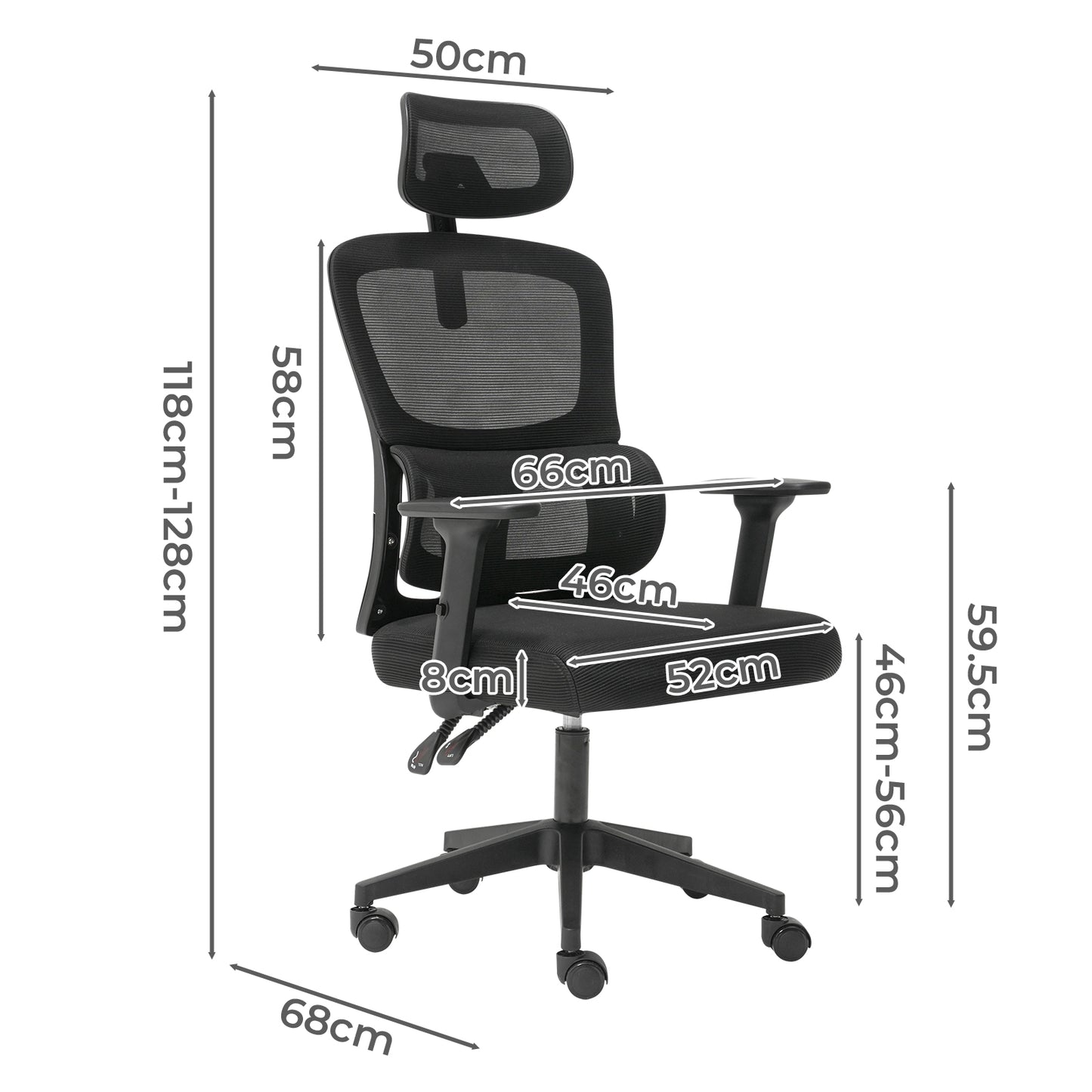 Office Computer Chair Mesh Ergonomic Lumbar Support with 3D Armrest Headrest