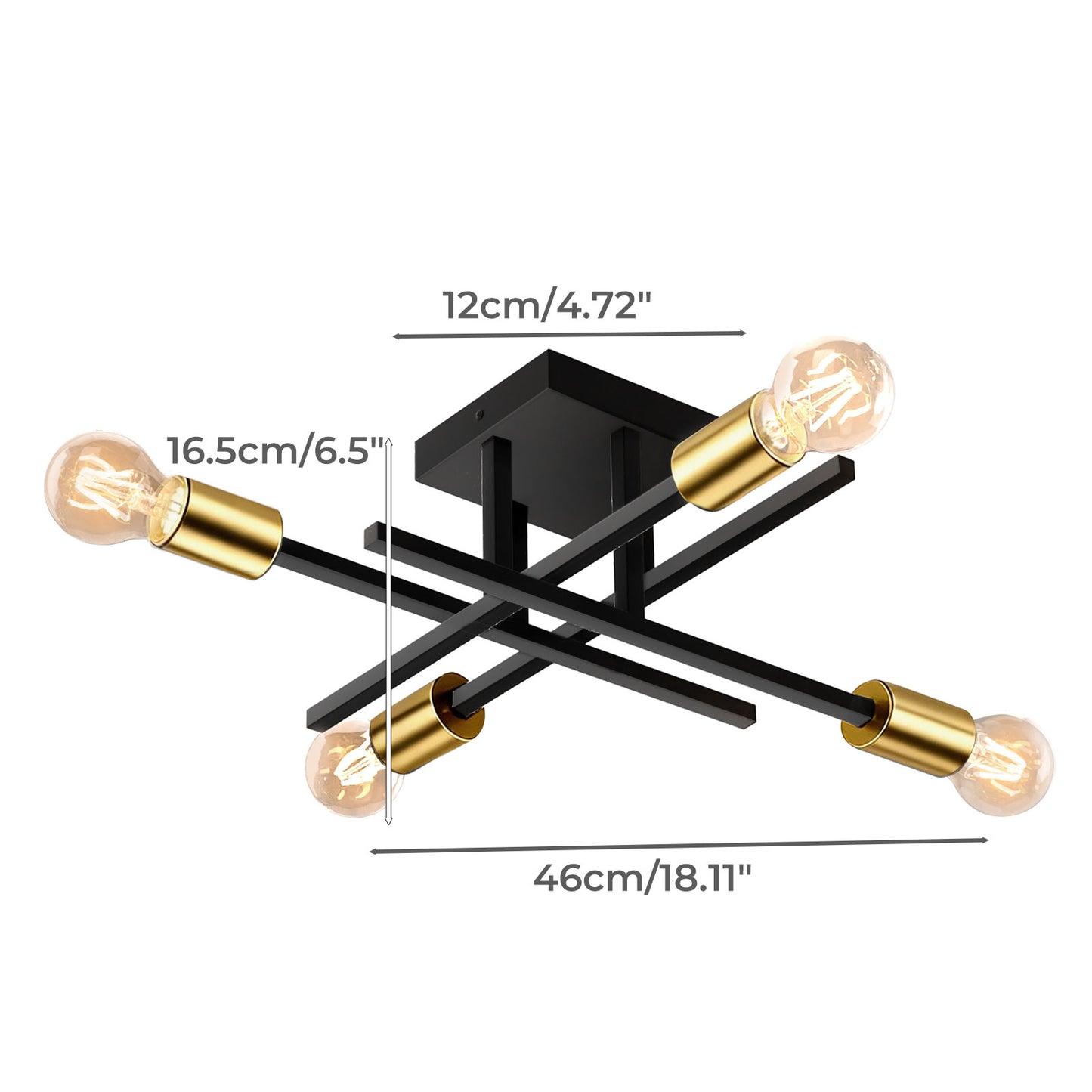 EMITTO Semi Flush Mount Ceiling Light Fixture Matte Black & Gold 4 Light E27