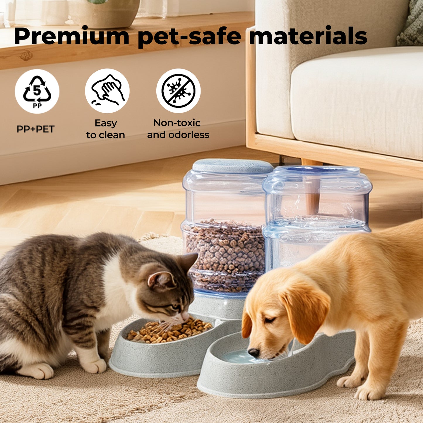 Skylos 2 Packs Automatic Food Feeder Waterer Set Plastic Dispenser Dog Cat 3.5L