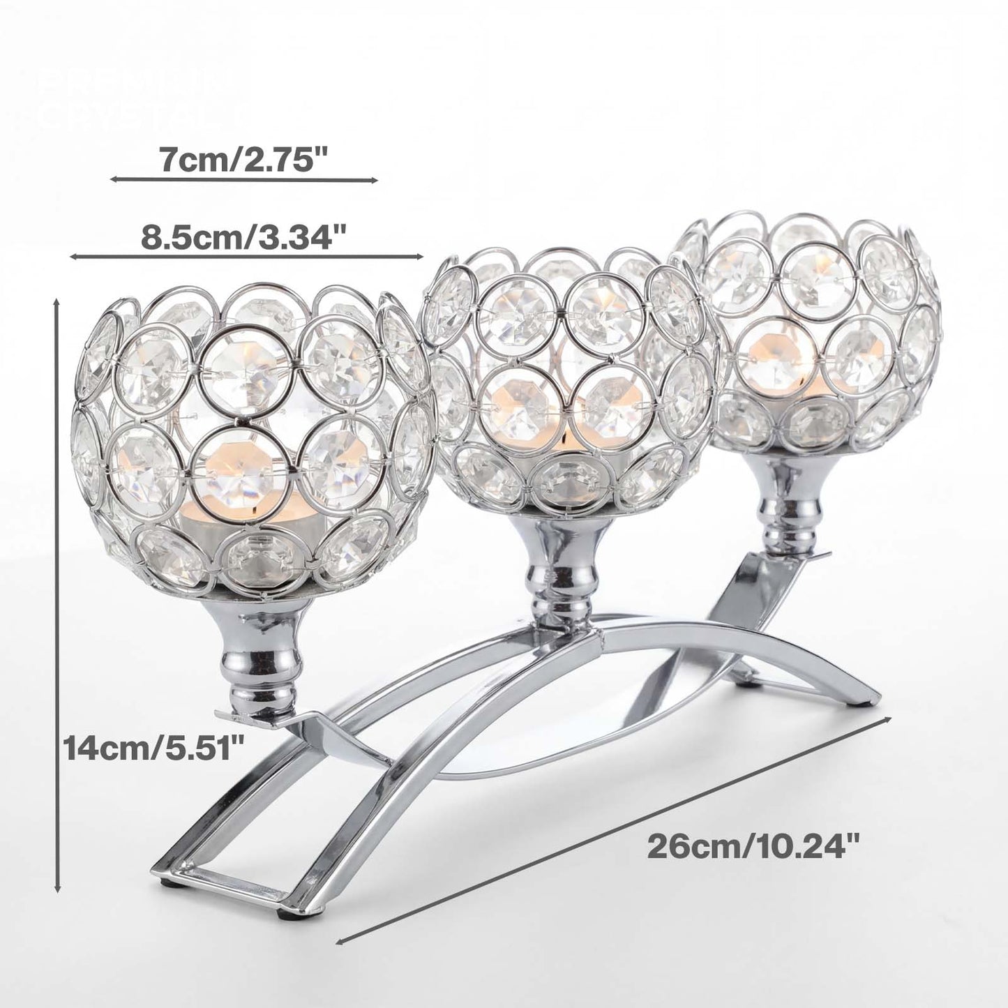 Levede Candle Holders 3 Arms Silver Arch Crystal Decoration Tealight Candlestick