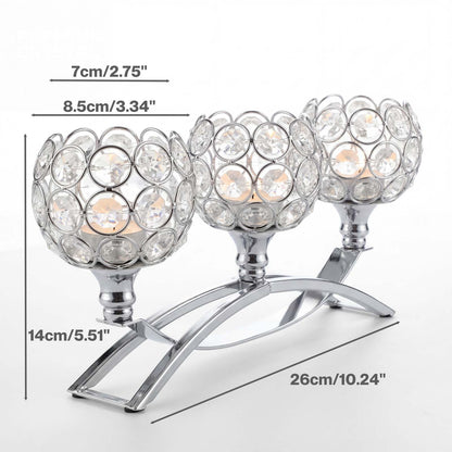 Levede Candle Holders 3 Arms Silver Arch Crystal Decoration Tealight Candlestick
