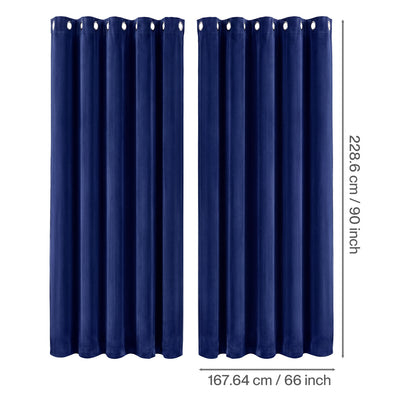 Marlow Thick Thermal Blackout Curtains Velvet 66x90 Inch Eyelet Ring Top Blue